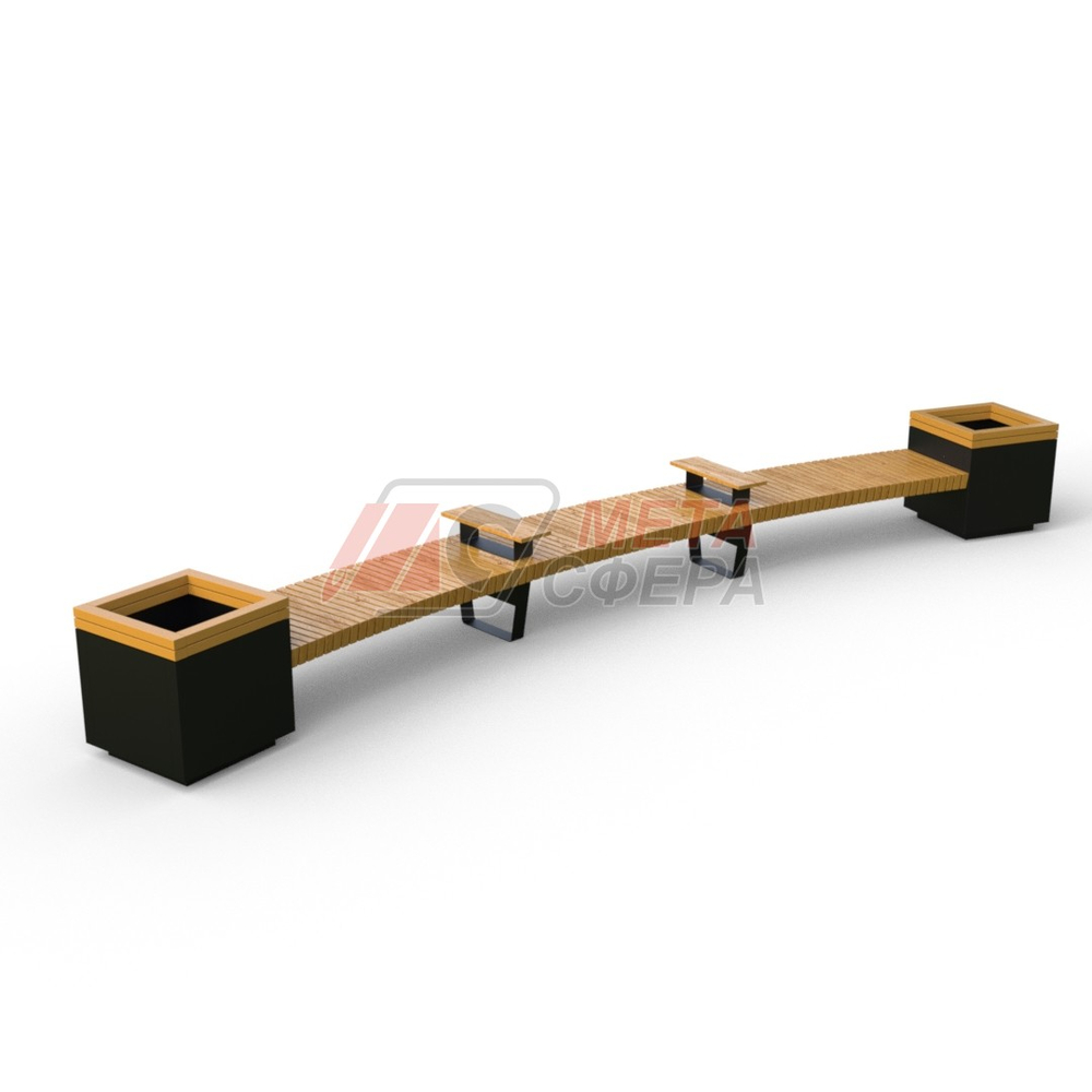 Лавка Rail Road 02 радиусная с 2-мя вазонами и подлокотниками