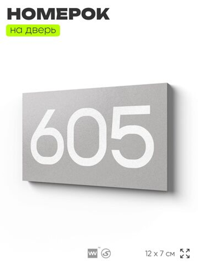 Номер на дверь 605, табличка на дверь для офиса, квартиры, кабинета, аудитории, склада, серая 120х70 мм, Айдентика Технолоджи
