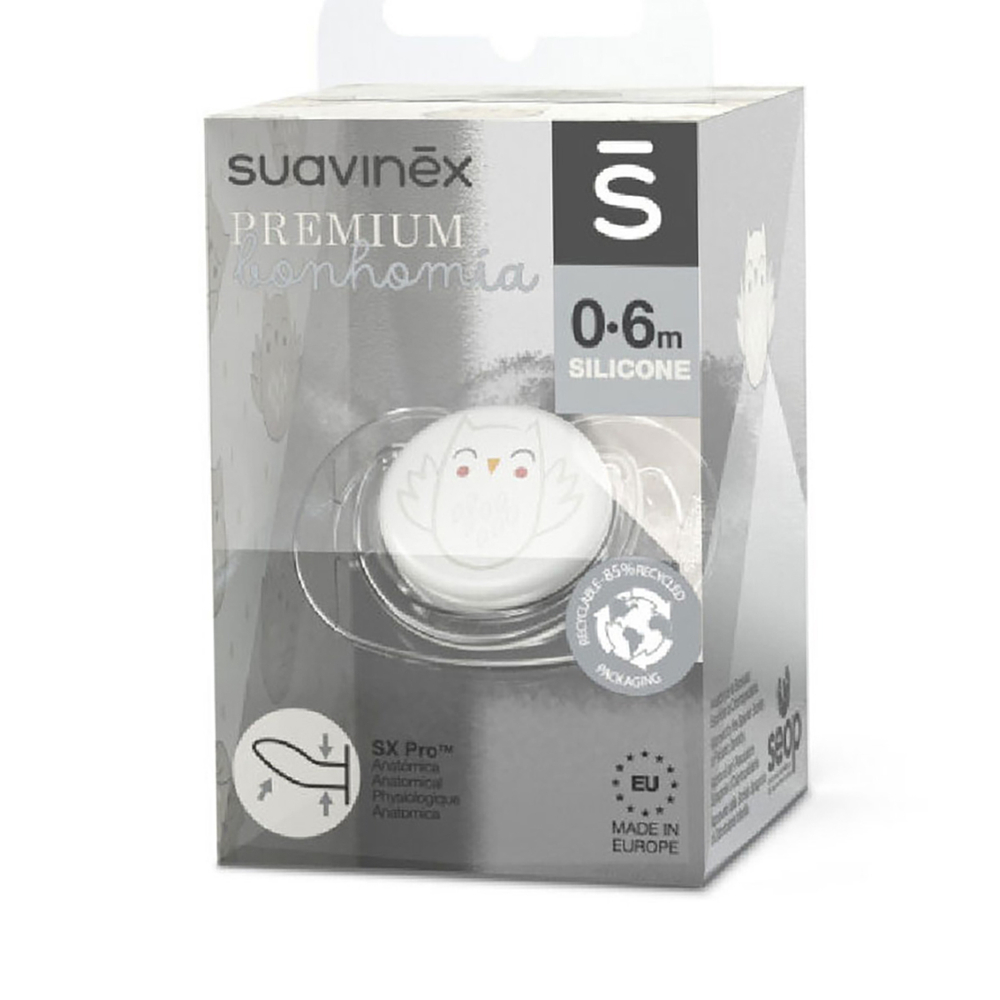 Пустышка анатомическая Suavinex Bonhomia SX Pro белый, 0–6 мес