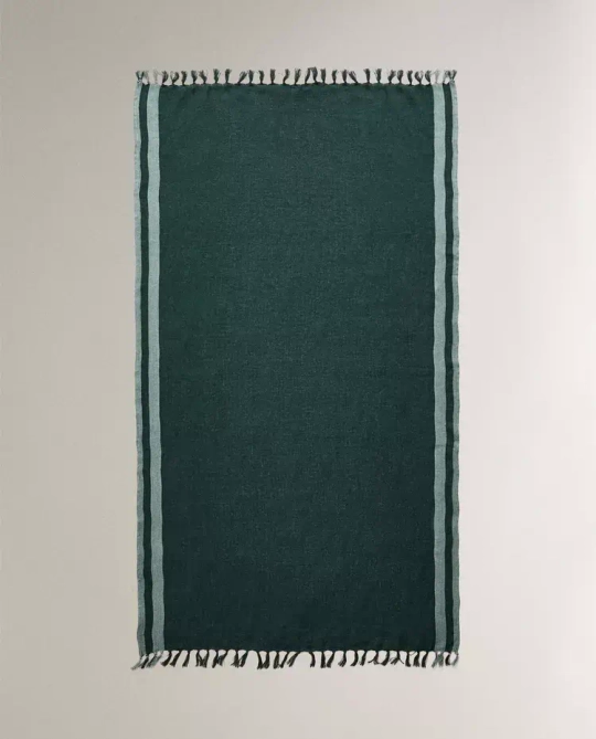 ZARA HOME ЛЬНЯНОЕ ПЛЯЖНОЕ ПОЛОТЕНЦЕ С ПОЛОСКОЙ, ЗЕЛЕНЫЙ