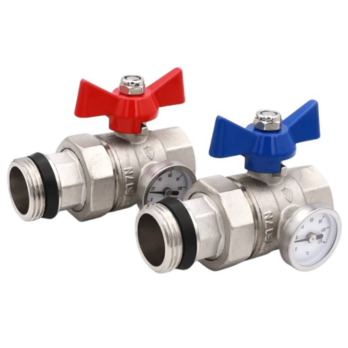 Комплект кранов VIEIR с полусгоном и термометром ПРЯМОЙ 1" VR1102 (упак_2)