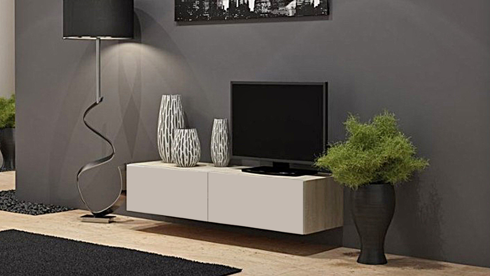 ТВ-тумба Виго малая Белый Фасадный 0101 / Дуб Сонома 3025 140*42*30 см, Белый   Фиеста