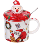 Кружка керамическая 350мл «Санта» с крышкой и ложкой