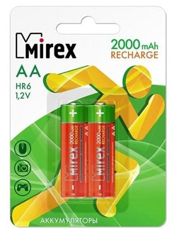 Аккумулятор AA (HR6) 2000 мАч Mirex Ni-Mh (Цена за упаковку 2 штуки)