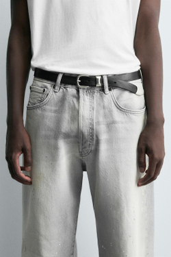 ZARA КОЖАНЫЙ РЕМЕНЬ С ЭФФЕКТОМ VINTAGE, ЧЕРНЫЙ