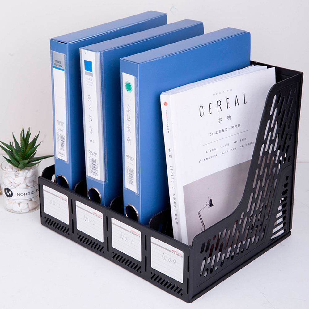 Лоток вертикальный DELI, 4 отделения, черный