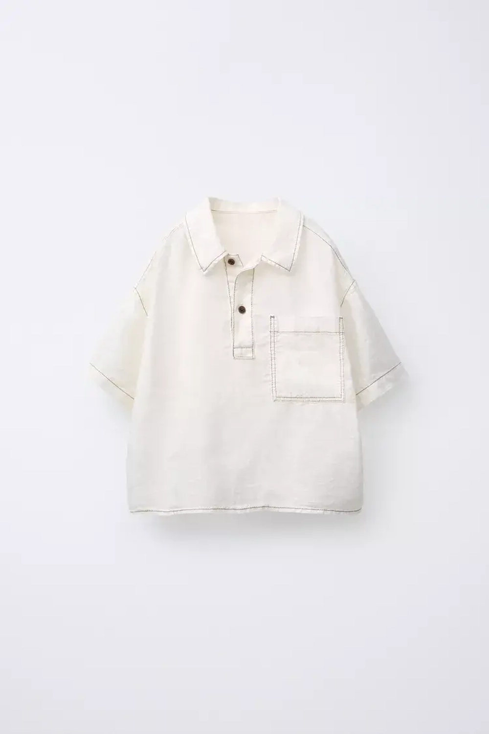 ZARA РУБАШКА ИЗ 100% ЛЬНА С КОНТРАСТНОЙ ОТДЕЛКОЙ, СВЕТЛО-БЕЖЕВЫЙ