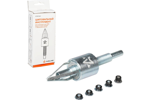 Инструмент насадка на шуруповерт для ручной ошиповки шин MINI + образцы шипов ATRK1062 AIRLINE
