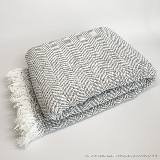 Плед вафельный 200х220, Елочка, Серый/Белый