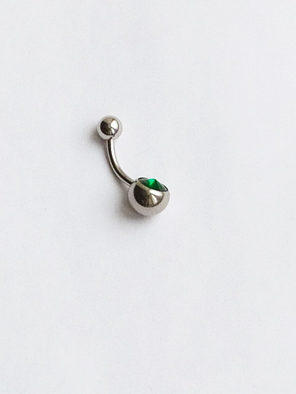 Банан для пупка, 1,6 х 10 мм, с камнем-конусом, зеленый