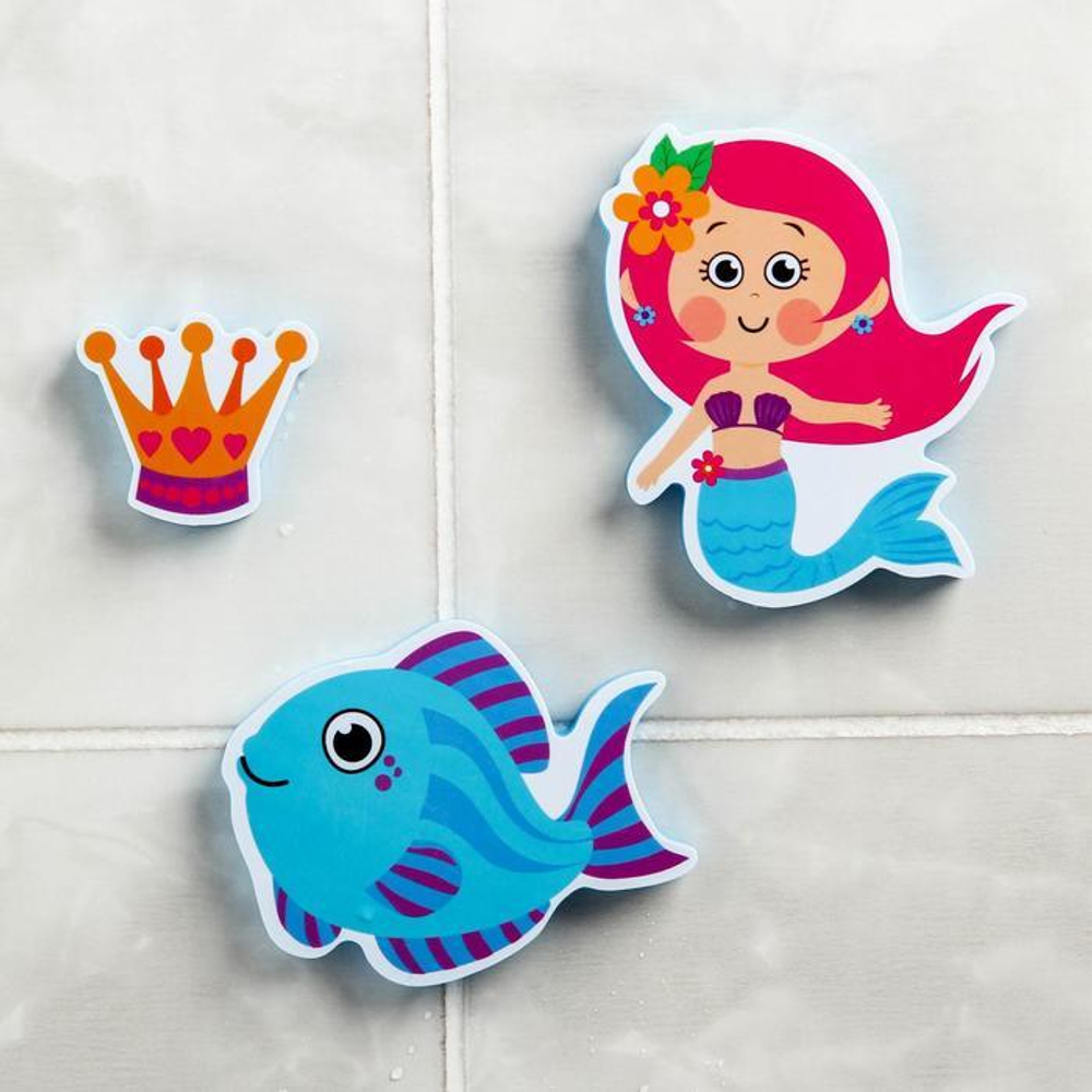 1874870 Наклейки в ванную из EVA «Наша русалочка» + сетка для хранения игрушек на присосках