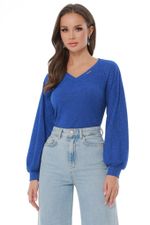 Джемпер васильковый в рубчик с пышными рукавами DStrend (Акция)