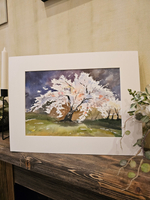 Картина авторская акварельная в паспарту 30х40 см на стену для интерьера "Цветущая сакура"