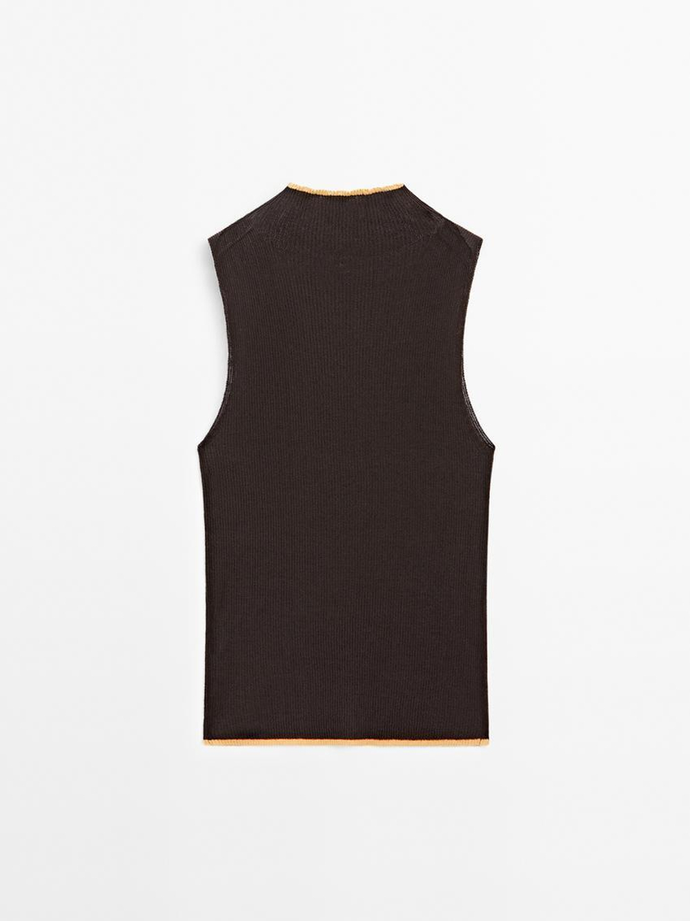 Massimo Dutti Топ из хлопковой смеси с набивным рисунком, шоколадно-коричневый