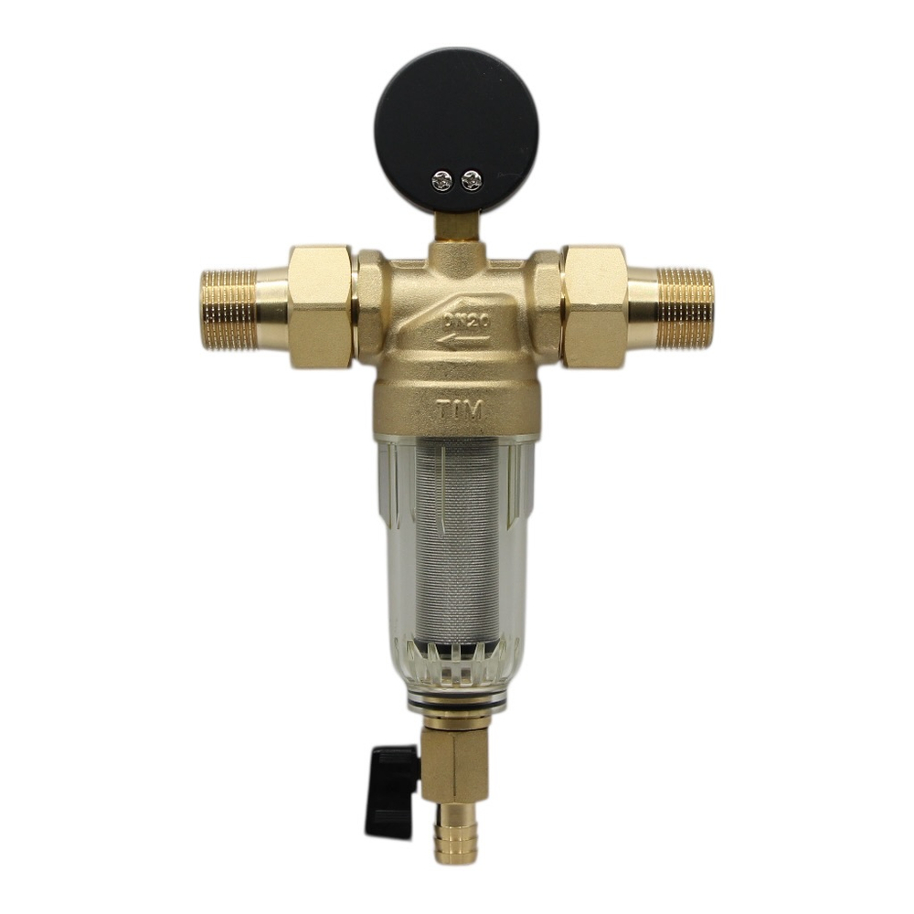 Фильтр самопромывной TIM 3/4" с манометром в стеклянном корпусе