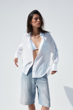 ZARA РУБАШКА ОВЕРСАЙЗ ИЗ ШИФОНА, БЕЛЫЙ