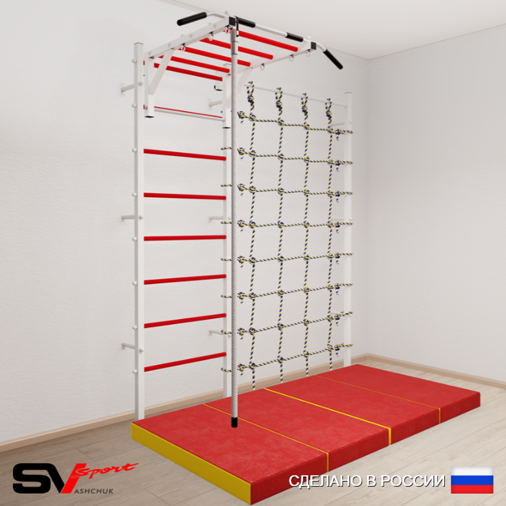 Шведская стенка Sv Sport усиленная 62940 (Турник рукоход/Канат/Мат 2м/Канатный лаз)