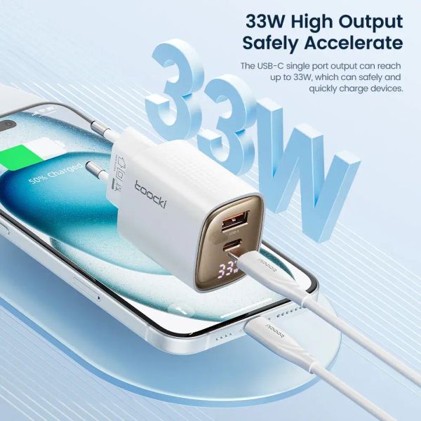 Адаптер питания Toocki 33Вт (Type-C + USB-A) Черный