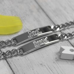 Парные стальные браслеты для двоих с гравировкой на заказ