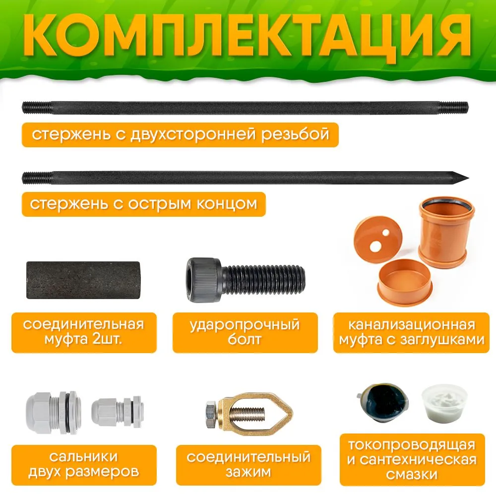 Комплект заземления для дома 3м из СТАЛИ D16мм