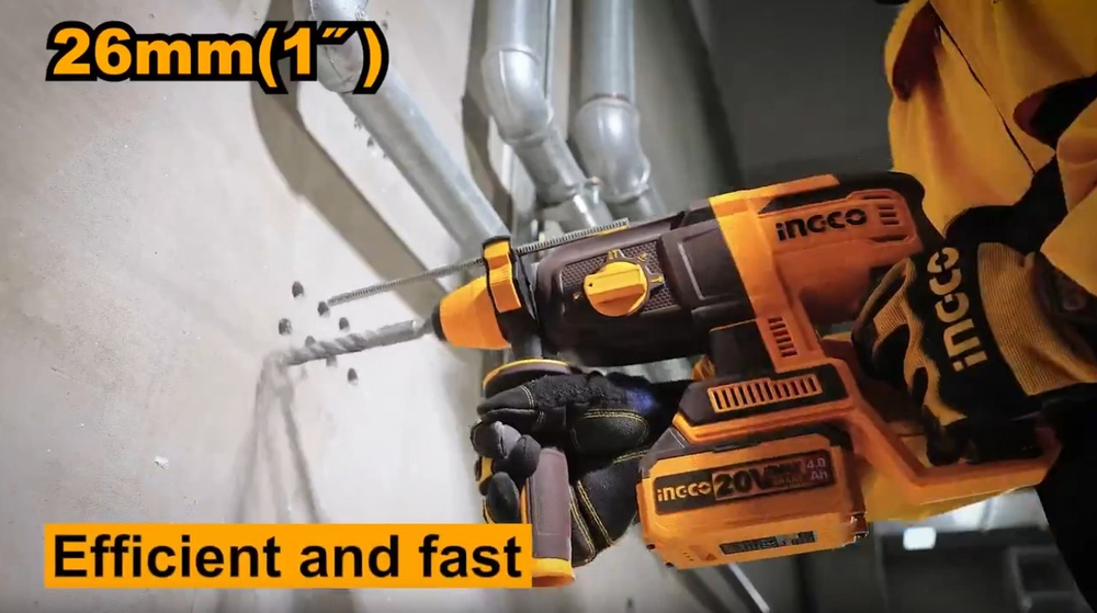 Аккумуляторный бесщеточный перфоратор SDS-Plus INGCO CRHLI202682 INDUSTRIAL 20 В 2.5 Дж 2x4 Ач