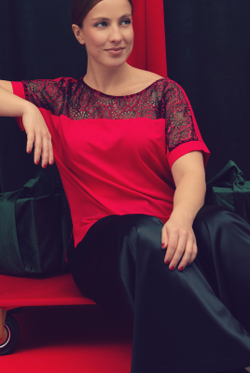 Блузка с кружевом 3256зпа, красный #44К093256зп