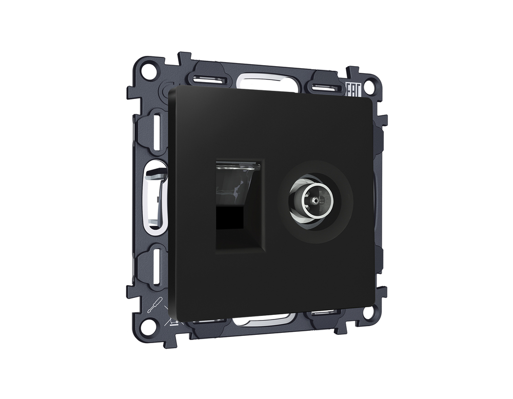 MA812510 Комплект механизма розетки компьютерной + TV оконечной RJ-45 с автоматической защитной шторкой ALFA Черный матовый (AP8125, VM195)