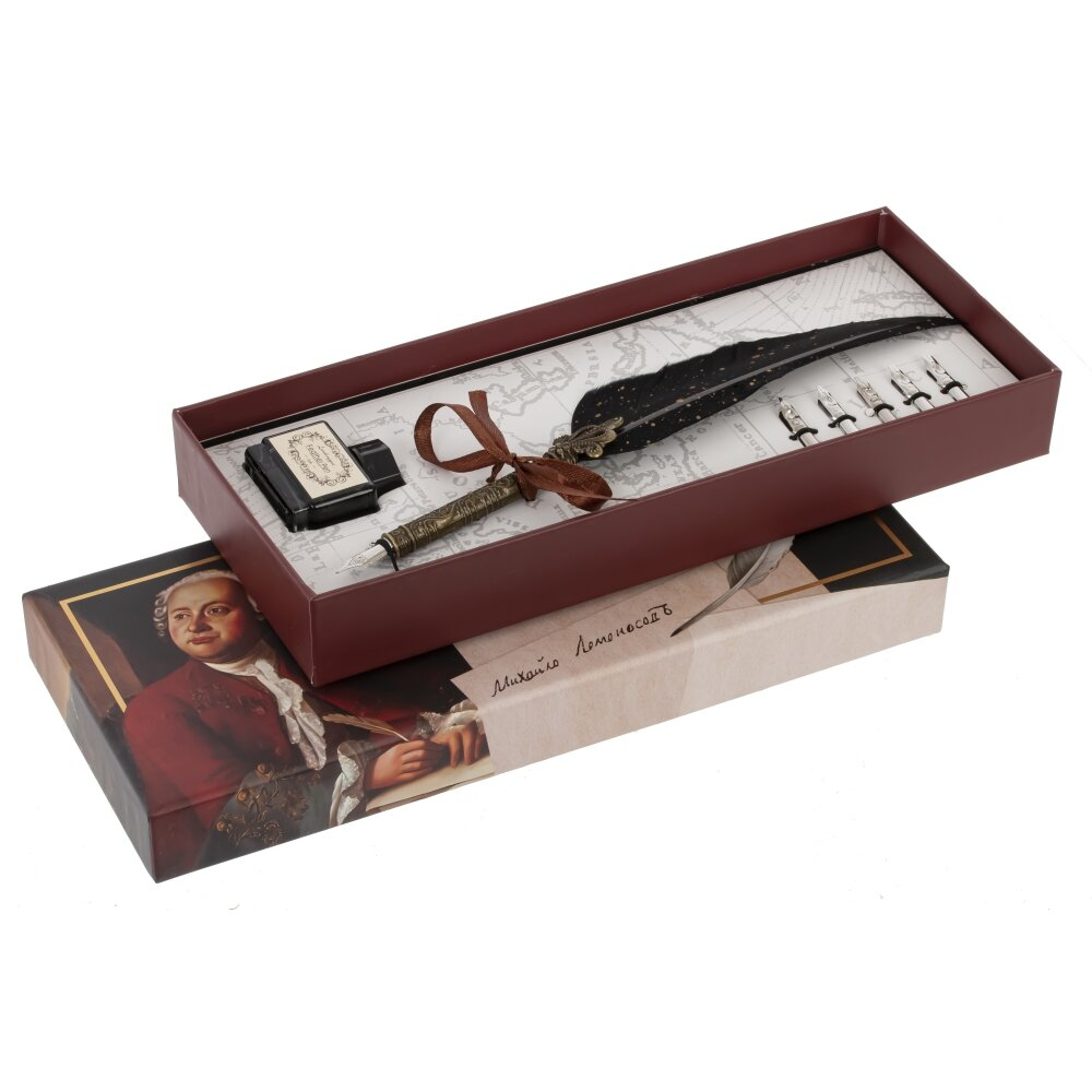 Набор подарочный, Ломоносов: ручка перьевая, 5 наконечников, чернильница