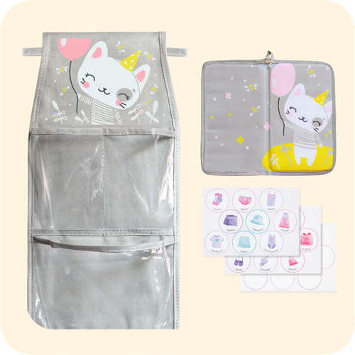 Набор для детского сада: кармашек, коврик, наклейки. Котик