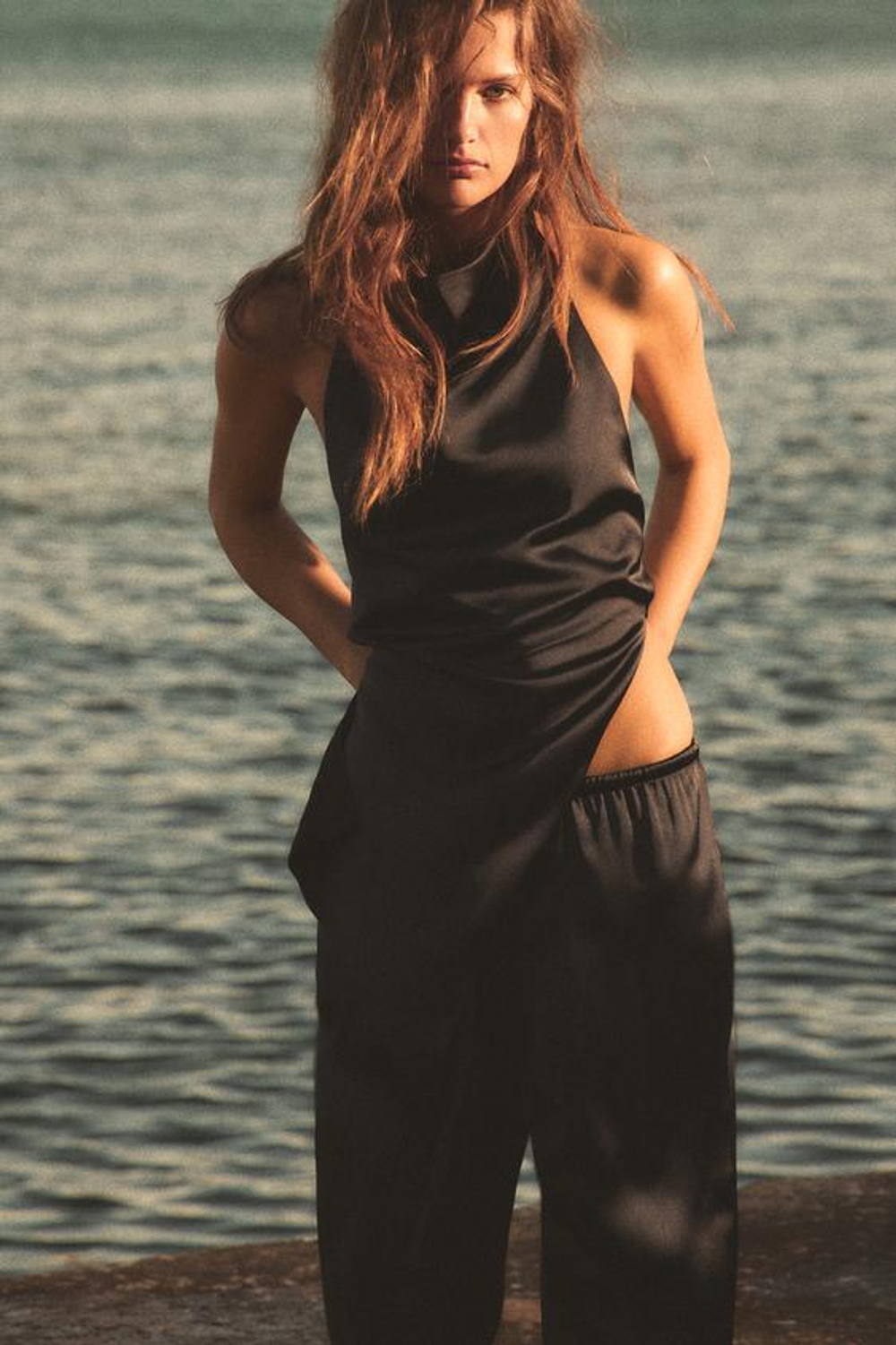 ZARA АТЛАСНЫЕ БРЮКИ НА ШНУРКЕ, ЧЕРНЫЙ