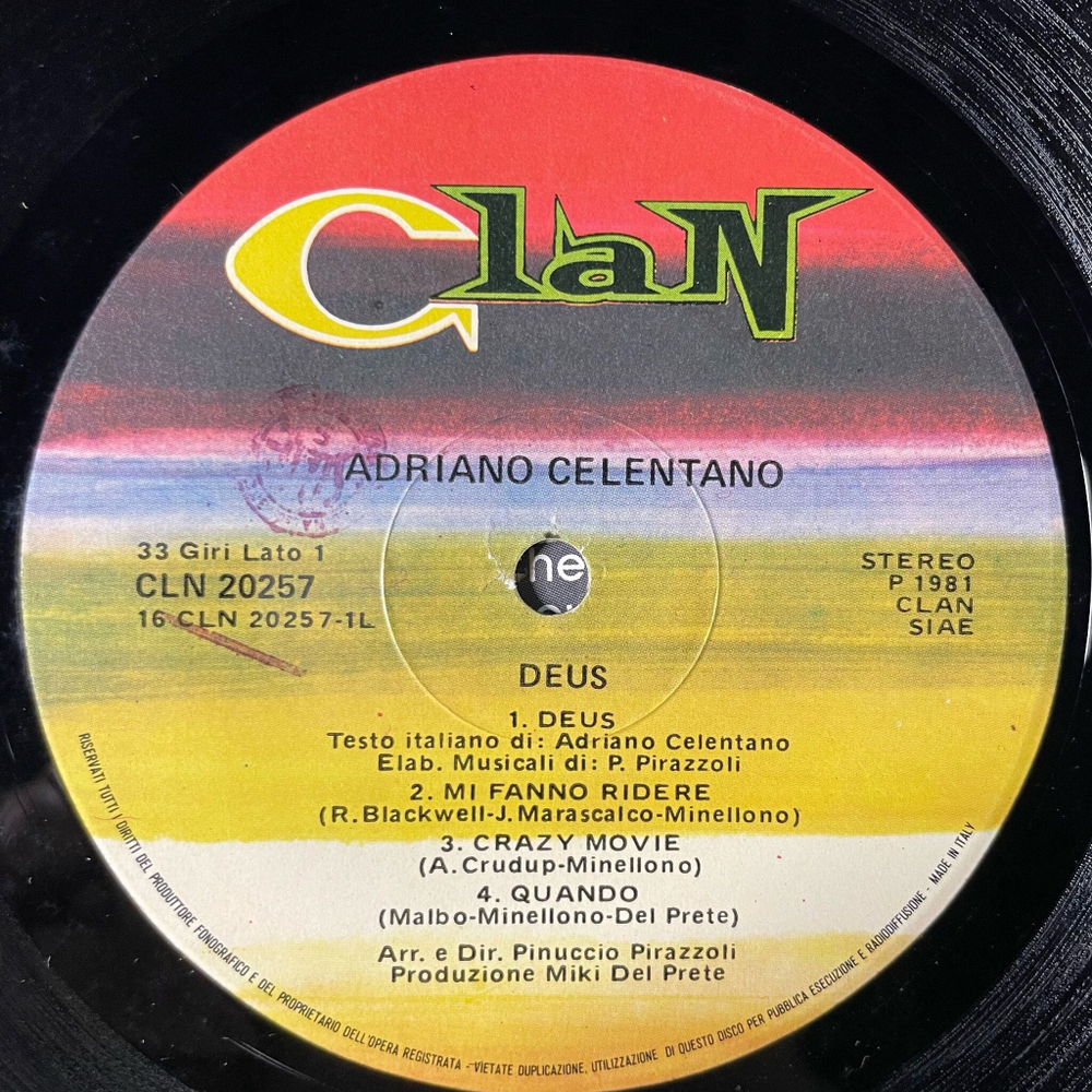 Винтажная виниловая пластинка LP Adriano Celentano Deus (Italy 1981)
