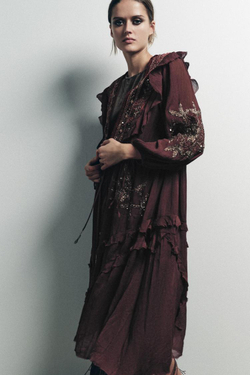 ZARA КОМБИНИРОВАННЫЙ ТОП ИЗ ЖОРЖЕТА С ПАЙЕТКАМИ, ВИННЫЙ