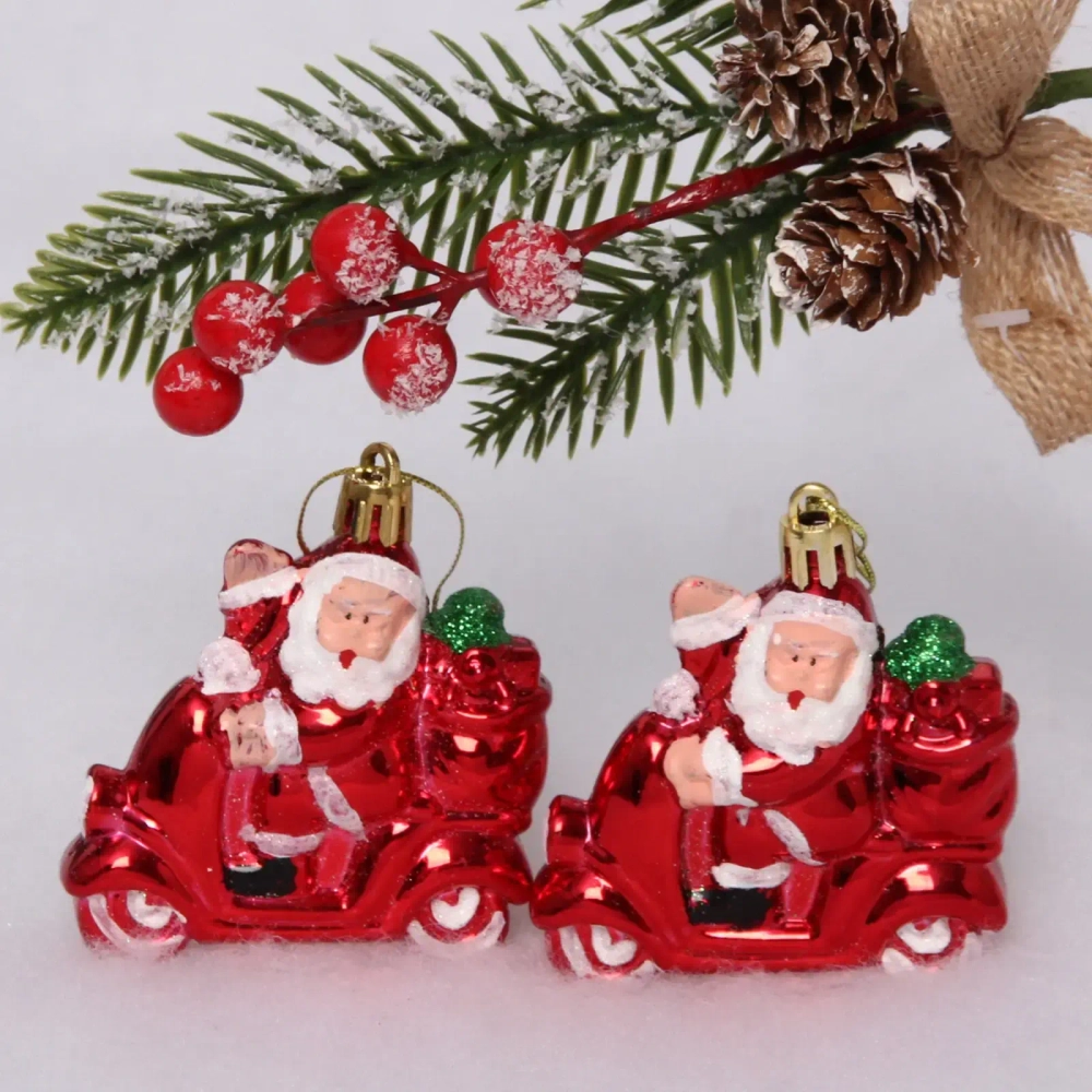 Ёлочная игрушка «Дед Мороз в машине» (2 шт) 7,1*2,7*7,8 см, красный