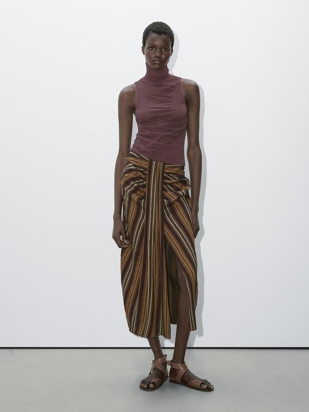 Massimo Dutti Хлопковый топ без рукавов, бордовый