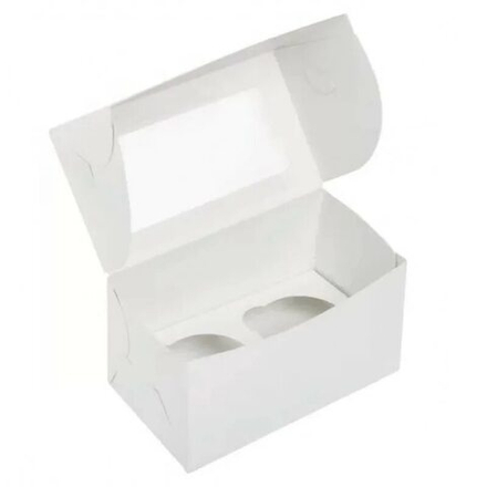 Коробка для капкейков с окном на 2 капкейка белая 16х10х10 см