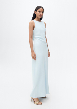 Атласное платье с драпированной спинкой