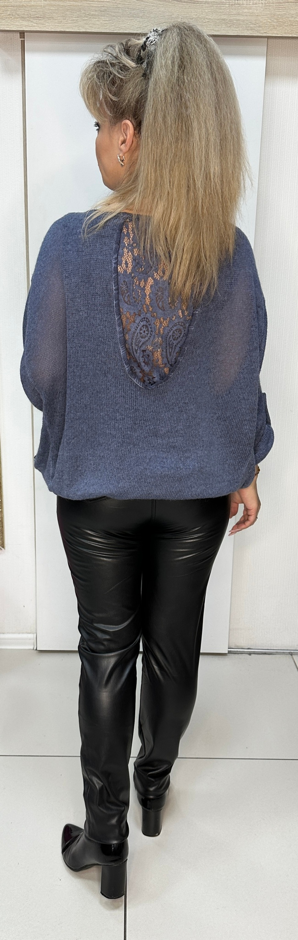 Двойной итальянский блузон с кружевами в джинсовом цвете