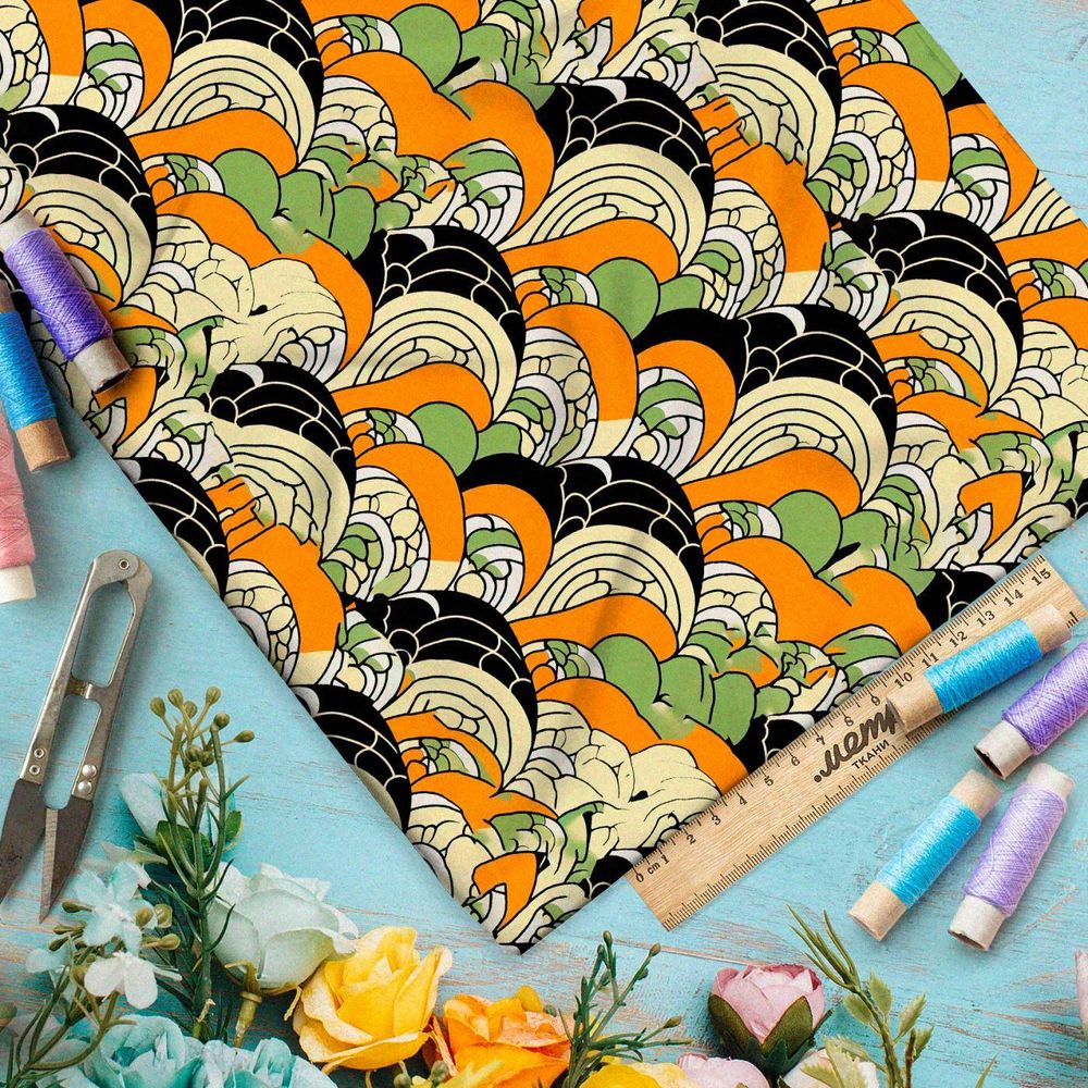 Ткань премиум шелк искусственный Армани абстрактные волны