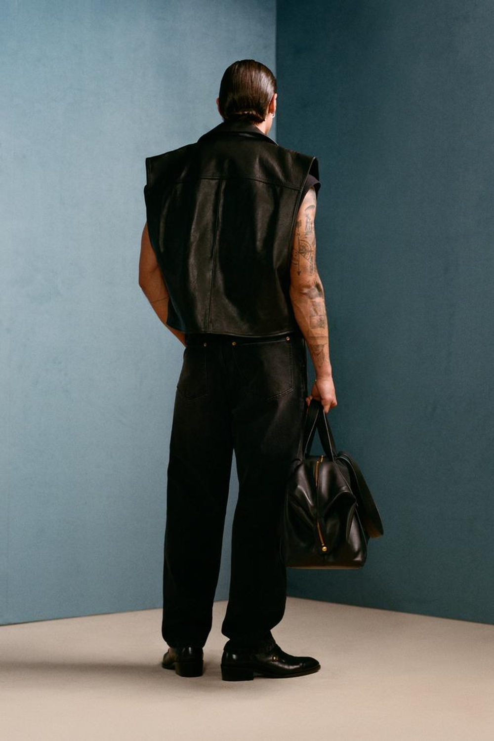 ZARA X WILLY CHAVARRIA КОЖАНЫЙ ЖИЛЕТ, ЧЕРНЫЙ