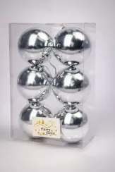 Набор пластиковых шаров Анет 80 мм., серебро глянцевый, 6 шт., ЕлкиТорг (150329)