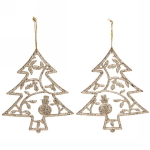 Подвески в блестках «Елочки новогодние» 12 см (набор 2шт), шампань