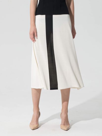 Женская юбка молочного цвета с контрастной полосой из шелка и вискозы - фото 3
