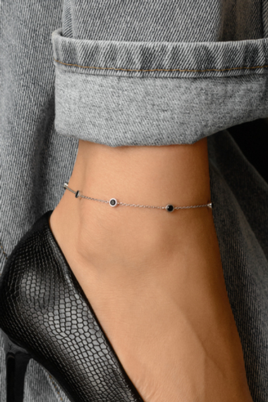 Браслет на ногу (Анклет) из серебра с черными фианитами