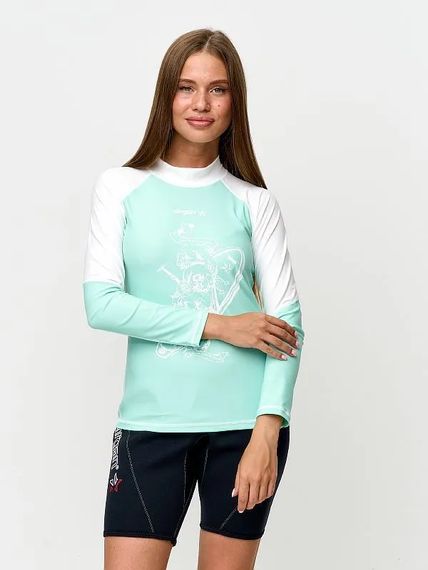 Футболка рашгард лонгслив Sargan Скелетон-Сап UPF 50+ женская бирюзовый/белый