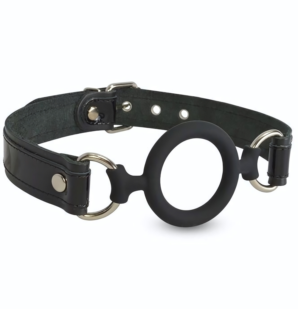 Силиконовый кляп-рамка на кожаных ремешках (Цвет: черный)