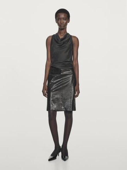 Massimo Dutti Мини-юбка из кожи с анималистичным принтом, черный