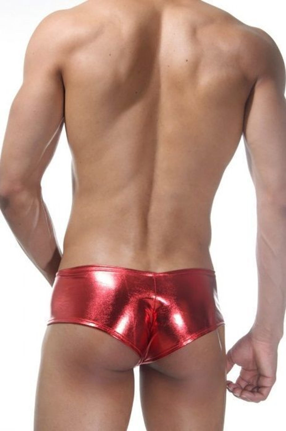 Красные блестящие трусы-хипсы с кружевными вставками (Размер: S-M) (Цвет: красный)