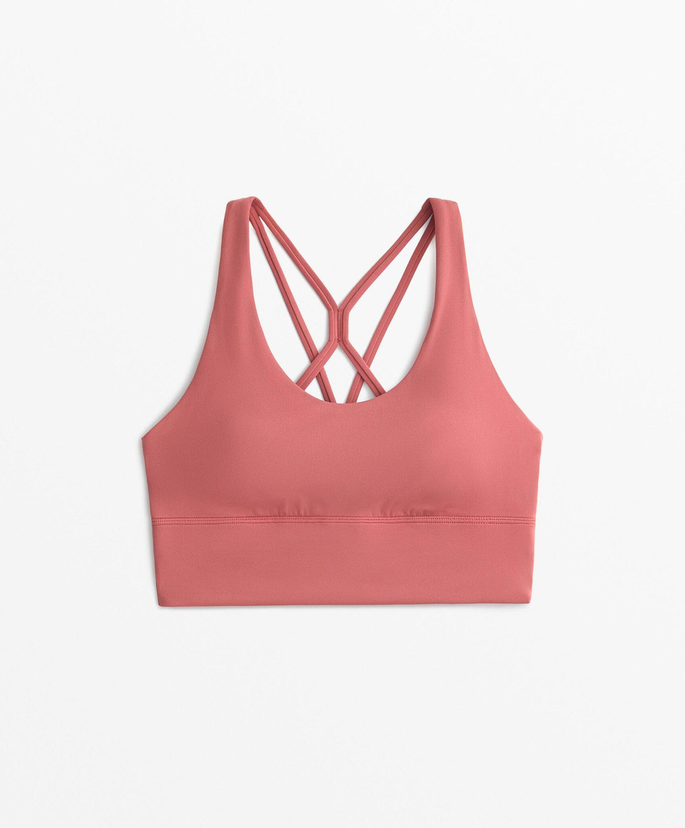 Oysho Спортивный бюстгальтер с бретелями на спине, розоватый