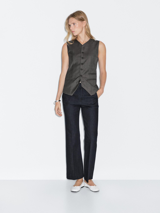 Massimo Dutti Джинсы клеш со средней посадкой, темно-синий