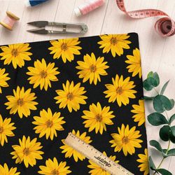 Ткань дюспо жёлтые цветы на чёрном